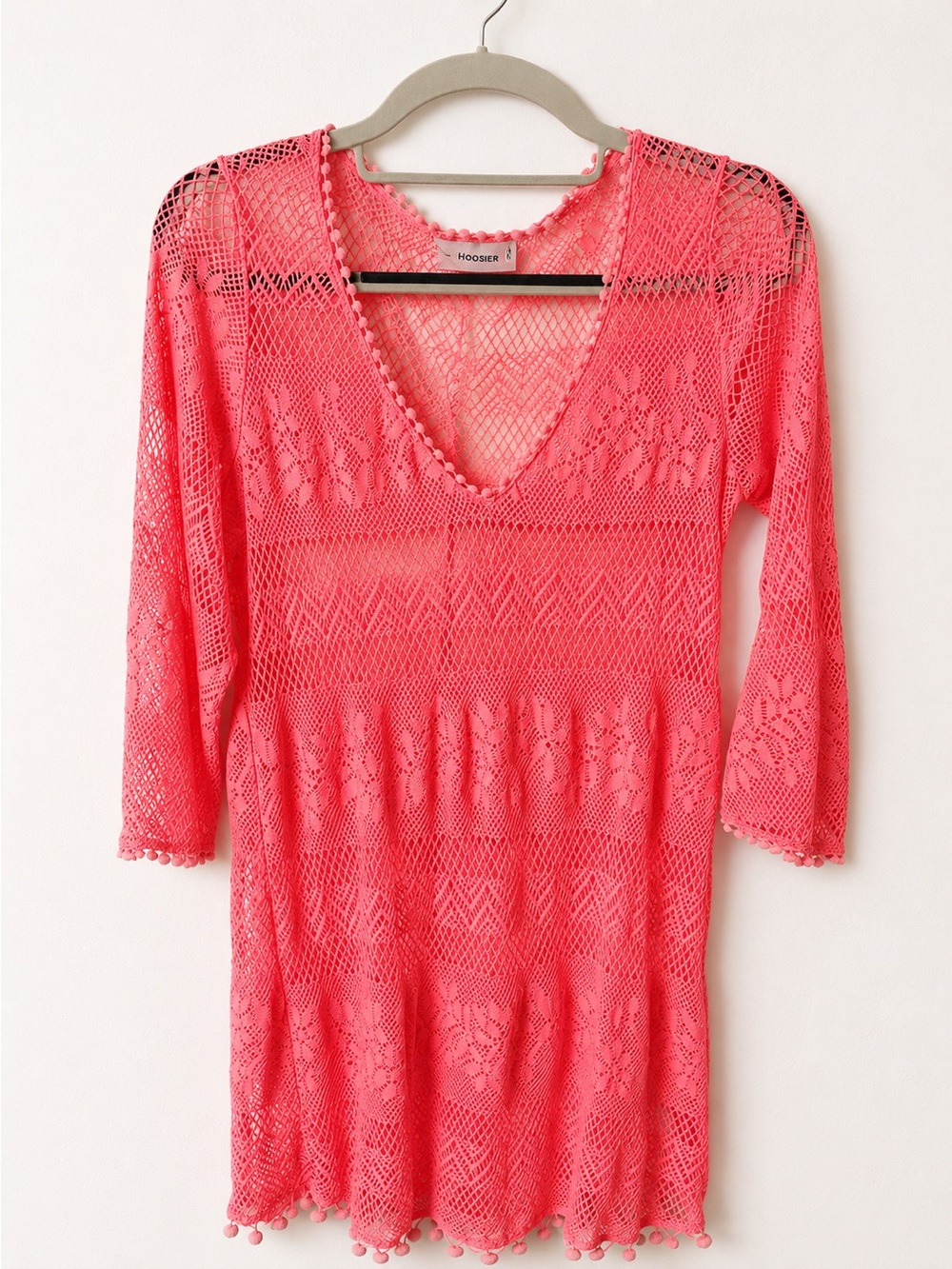⭐️5/$20 Dainty Hooligan Neon Pink Lace Crochet Swim Cover Up Dress Size Small